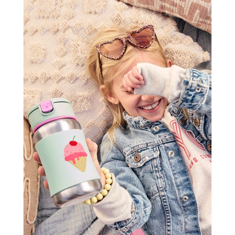 Ice Cream Spark Style Stainless Steel Straw Bottle 350ml