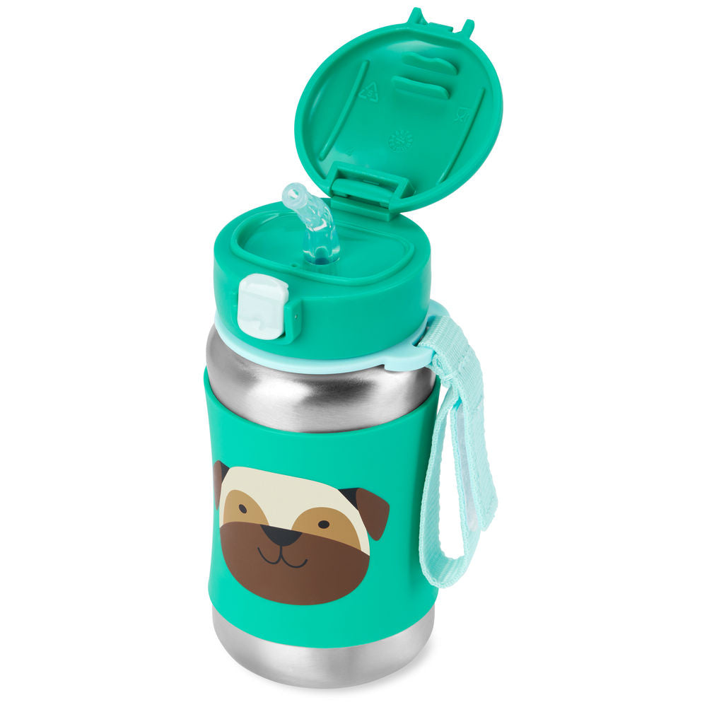 Preston Pug Zoo Stainless Steel Straw Bottle